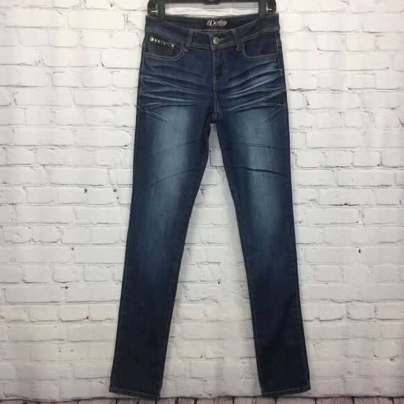 Dereon Beyonce Jeans Women’s Size 7/8 Skinny Whiskering Tapered Leg Embellished - Picture 1 of 10